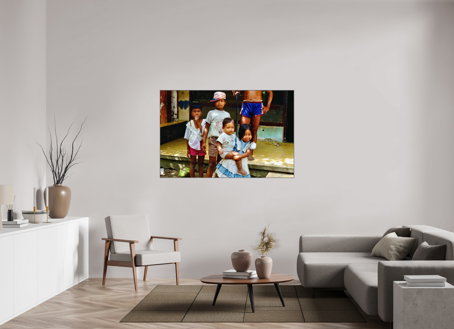 153,3 x 100 cm, Art Box 50 mm - Aluminium Rahmen - Foto-Abzug hinter Acrylglas - printed and designed by Whitewall Happy Market Kids Vol.2; Java-Indonesia; Fine Art Photo Print under Acrylic Glass