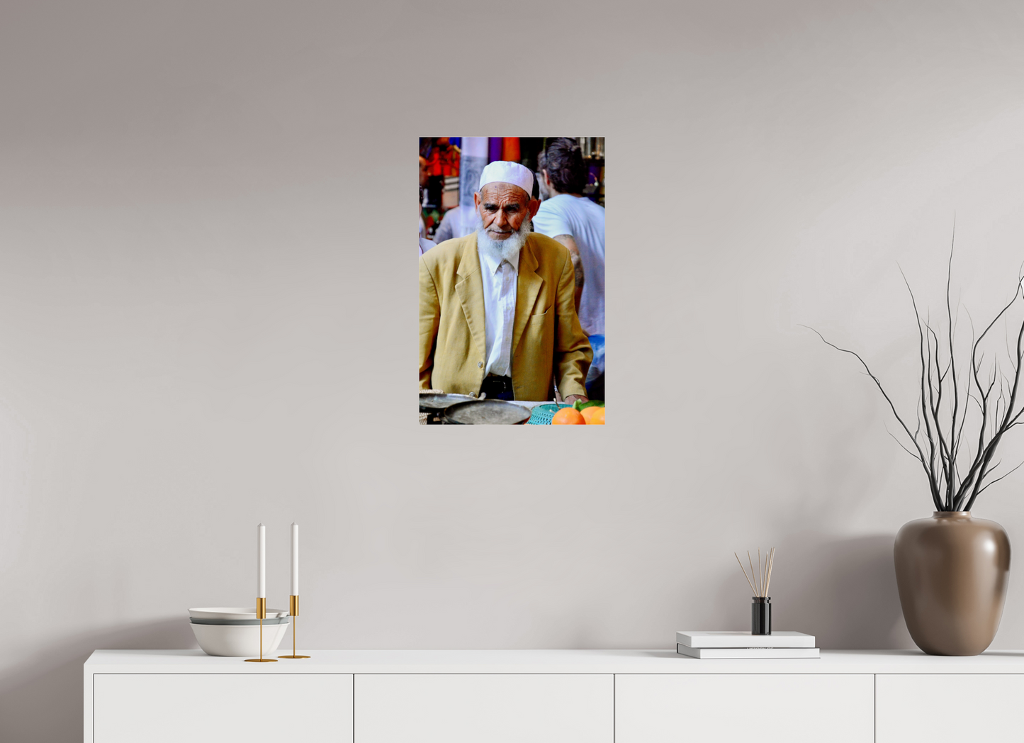 40 x 61,9 cm, Photo Print Under Acrylic Glass Old Berber Man in the Souks of Marrakech - Fine Art Photo Print under Acrylic Glass