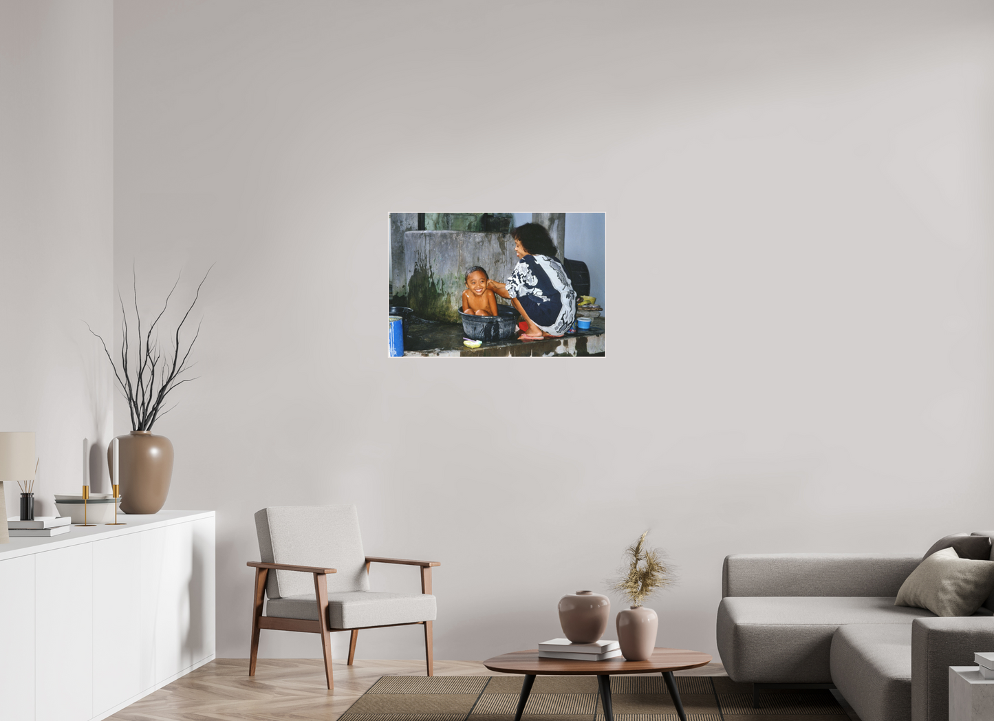 90 x 60 cm, Foto Abzug hinter Acrylglas Matt; Art Box aus Massivholz 4 mm Ahorn weiß Happy Market Kids Vol. 1; Fine Art Photo Print under Acrylglass