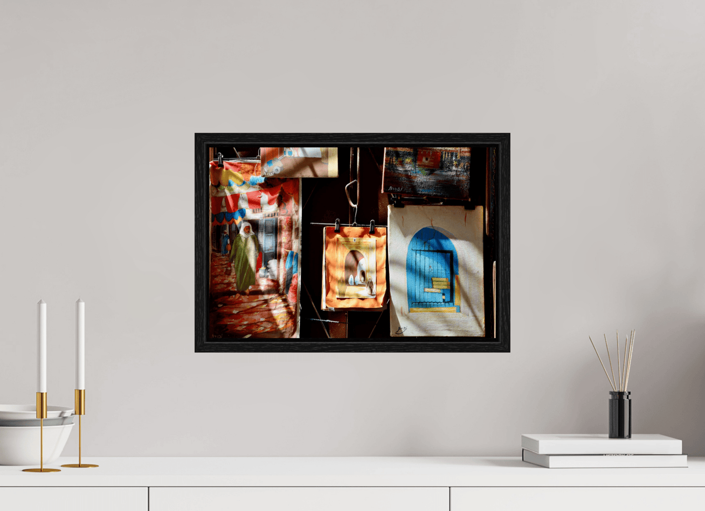 Marrakech Street Art Gallery Vol.1; Photo Art Print under Acrylic glass; Oak wood Frame 15 mm - Colors of Marrakech - Photo Art Gallery