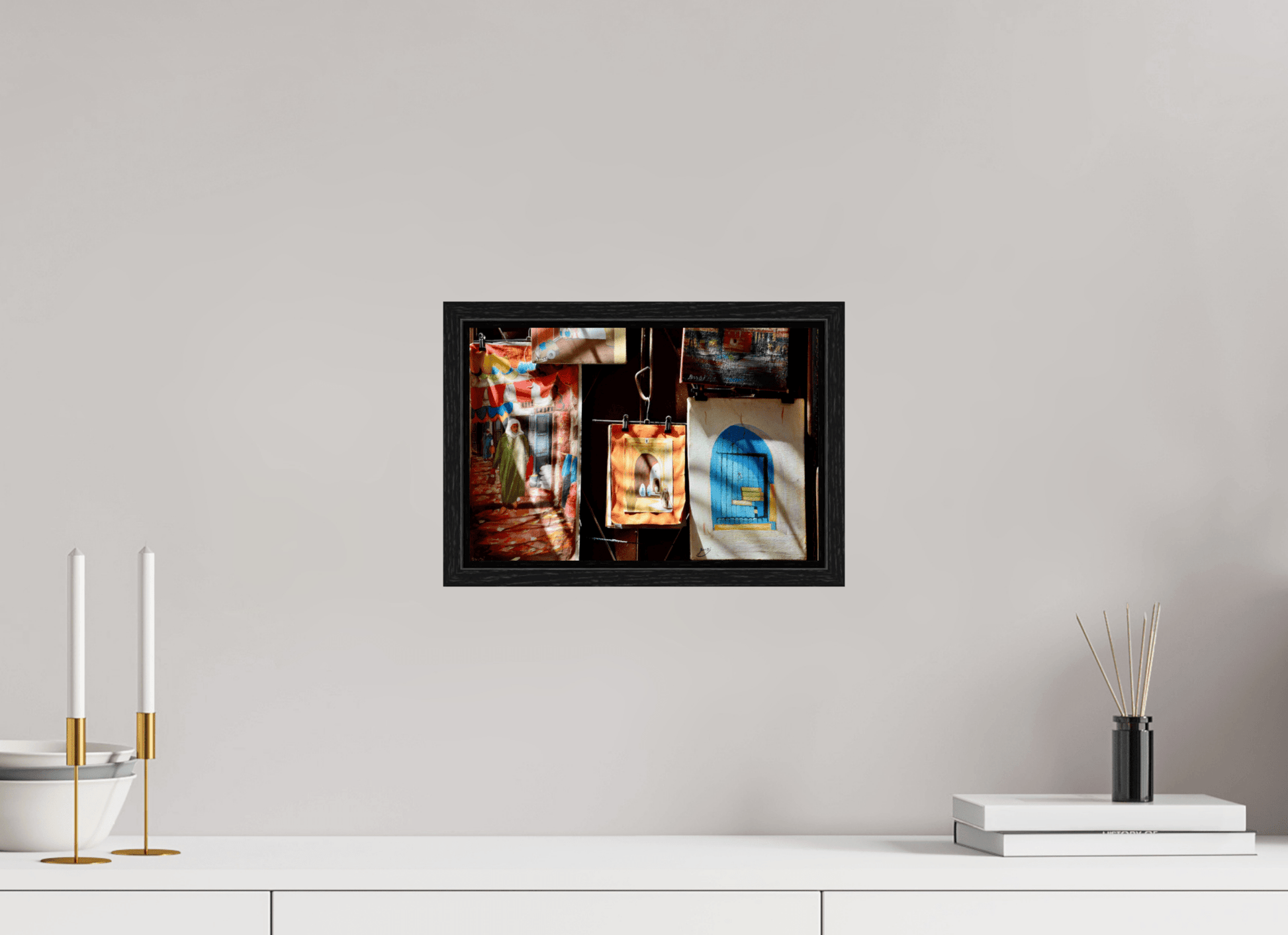 Marrakech Street Art Gallery Vol.1; Photo Art Print under Acrylic glass; Oak wood Frame 15 mm - Colors of Marrakech - Photo Art Gallery