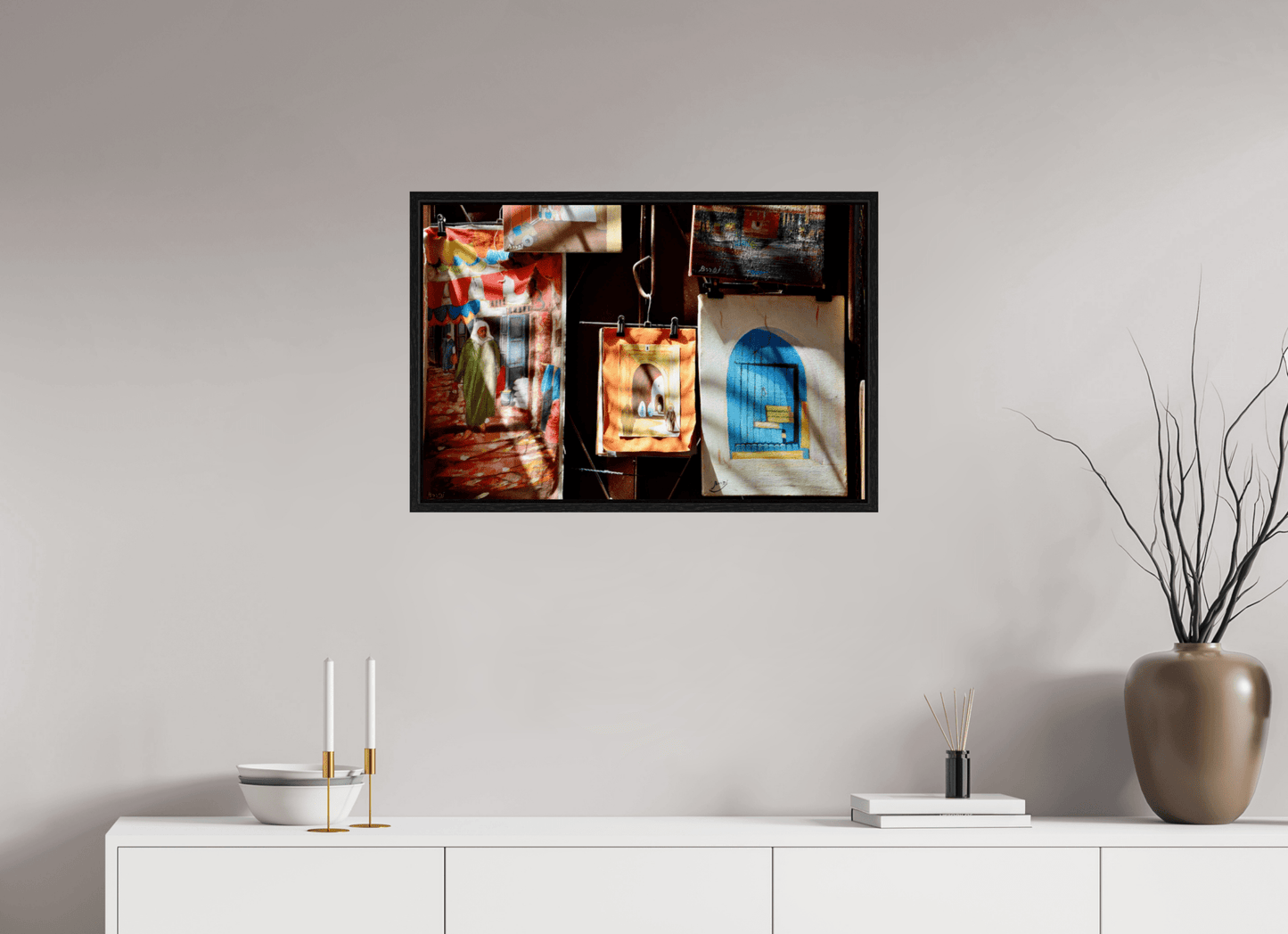 Marrakech Street Art Gallery Vol.1; Photo Art Print under Acrylic glass; Oak wood Frame 15 mm - Colors of Marrakech - Photo Art Gallery