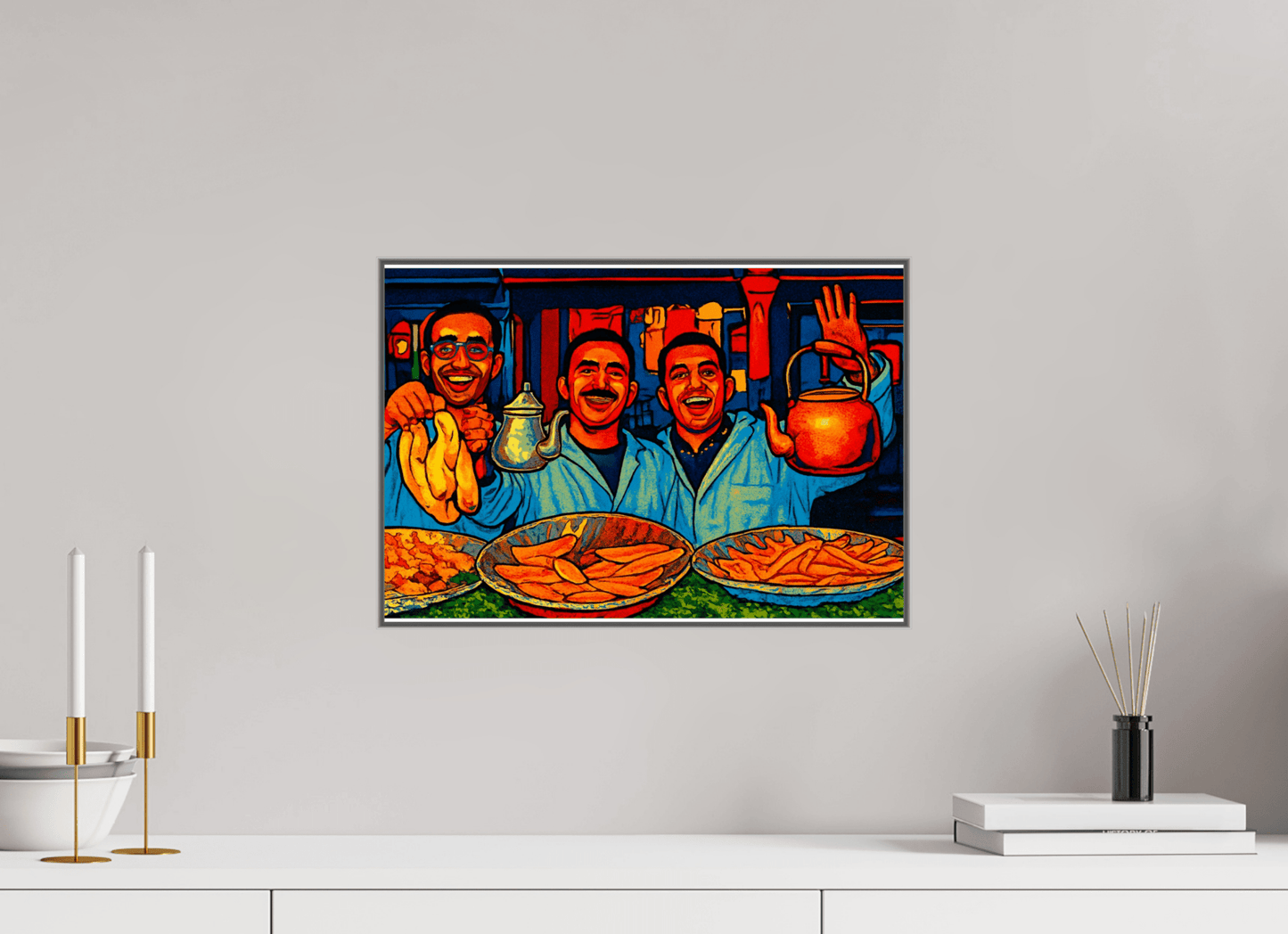 Oriental Food with Good Mood - Pop Art Design, Vol.3 - Photo Art Print under Acrylic Glass - Colors of Marrakech - Photo Art Gallery