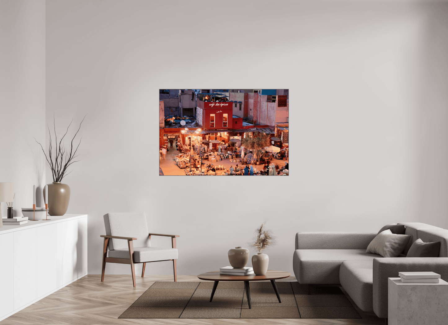 Place des Epices Marrakech at Night, Fine Art Photo Print under Acrylic glass; Art Box Frame Aluminium 50 mm - Colors of Marrakech - Photo Art Gallery