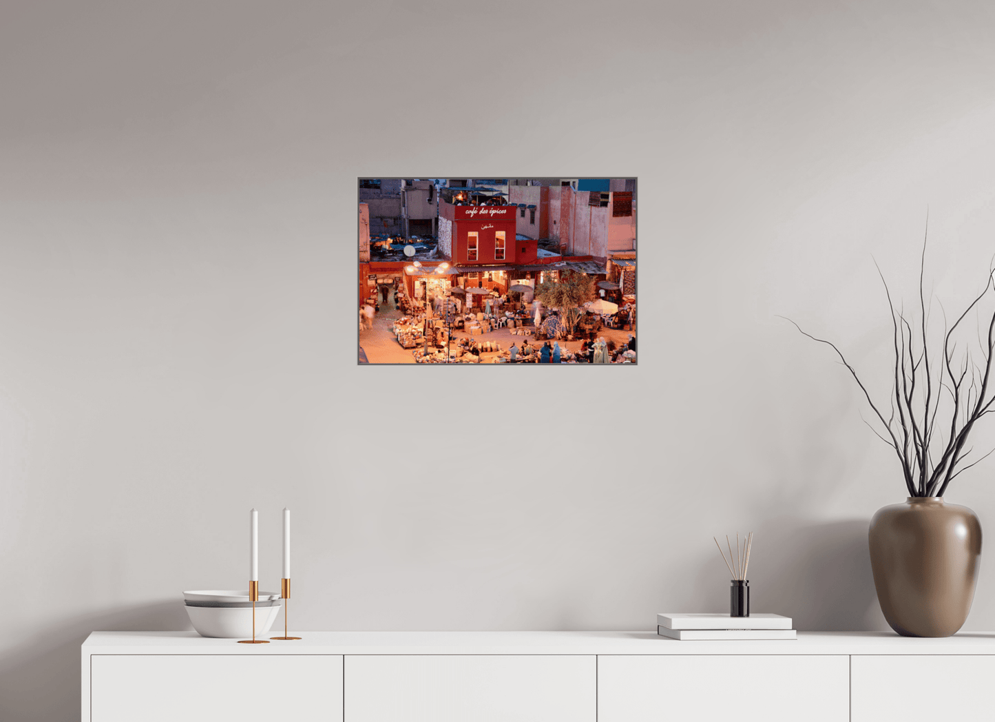 Place des Epices Marrakech at Night, Fine Art Photo Print under Acrylic glass; Art Box Frame Aluminium 50 mm - Colors of Marrakech - Photo Art Gallery