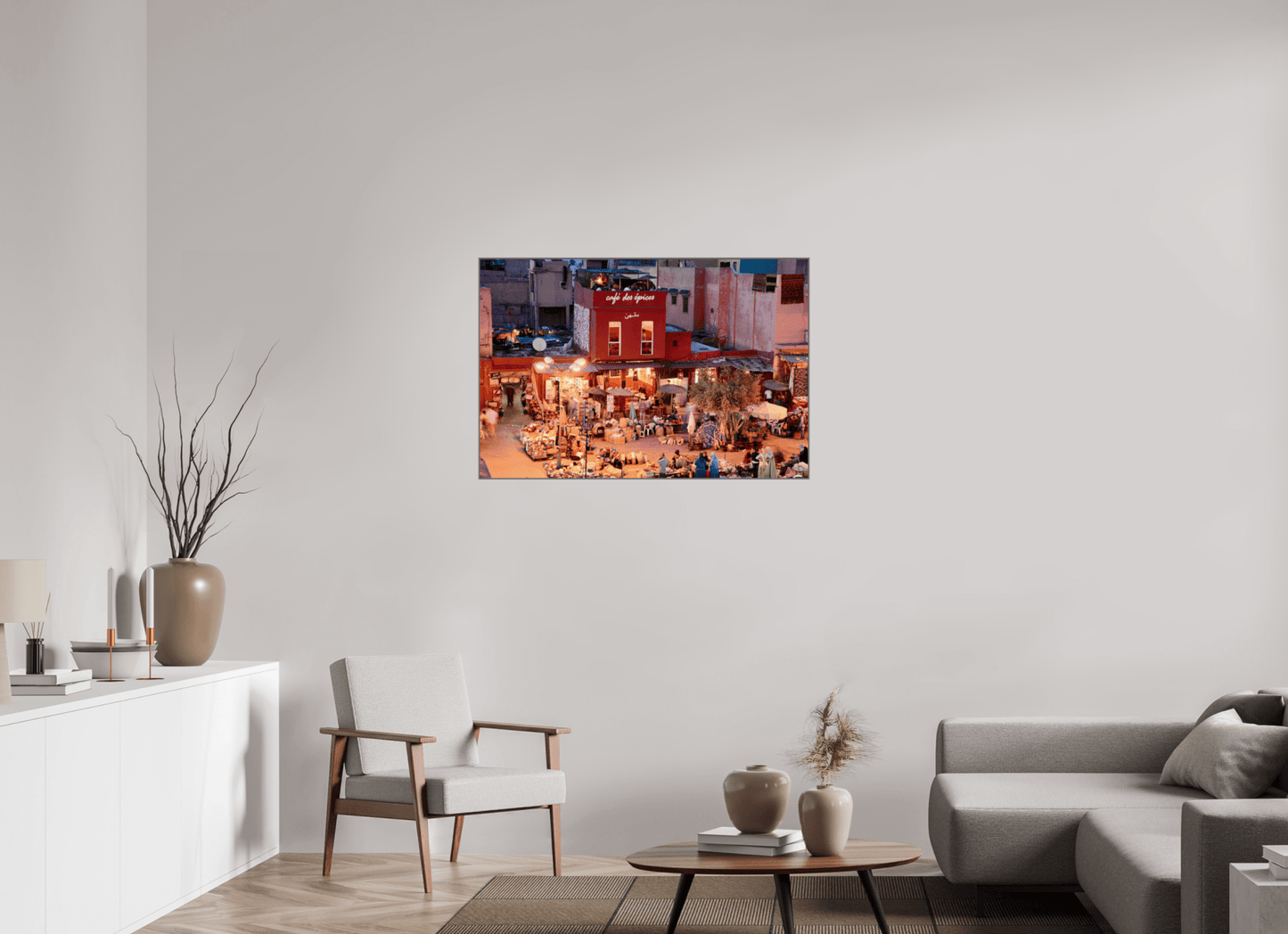 Place des Epices Marrakech at Night, Fine Art Photo Print under Acrylic glass; Art Box Frame Aluminium 50 mm - Colors of Marrakech - Photo Art Gallery