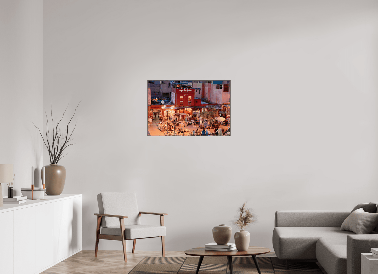 Place des Epices Marrakech at Night, Fine Art Photo Print under Acrylic glass; Art Box Frame Aluminium 50 mm - Colors of Marrakech - Photo Art Gallery