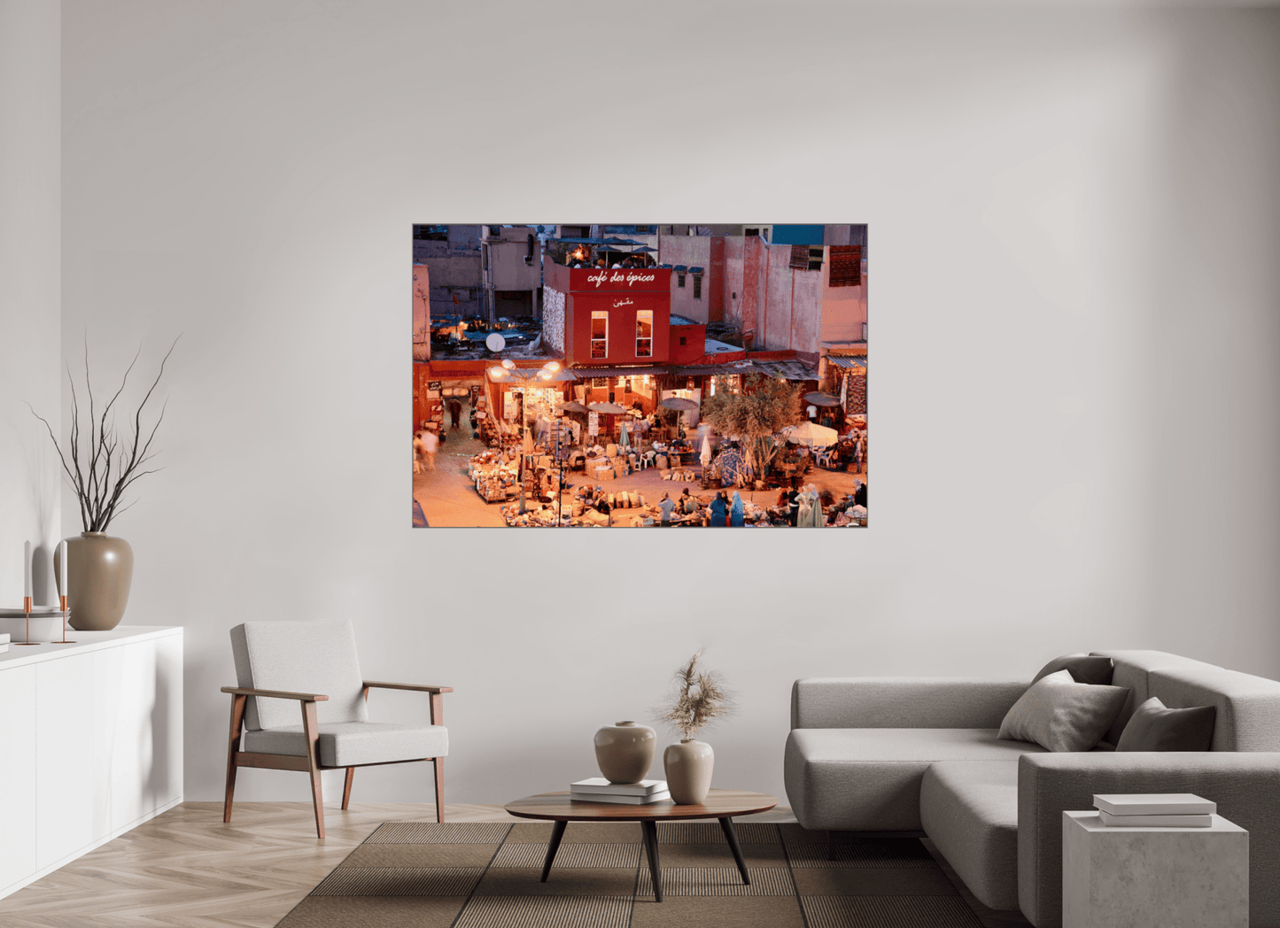 Place des Epices Marrakech at Night, Fine Art Photo Print under Acrylic glass; Art Box Frame Aluminium 50 mm - Colors of Marrakech - Photo Art Gallery